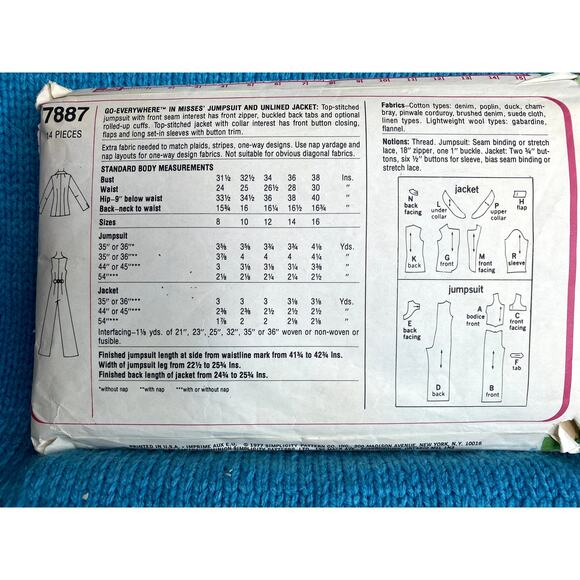 Simplicity 7887 Sewing pattern Jumpsuit wide leg blazer 1970s size 10 - Picture 3 of 5